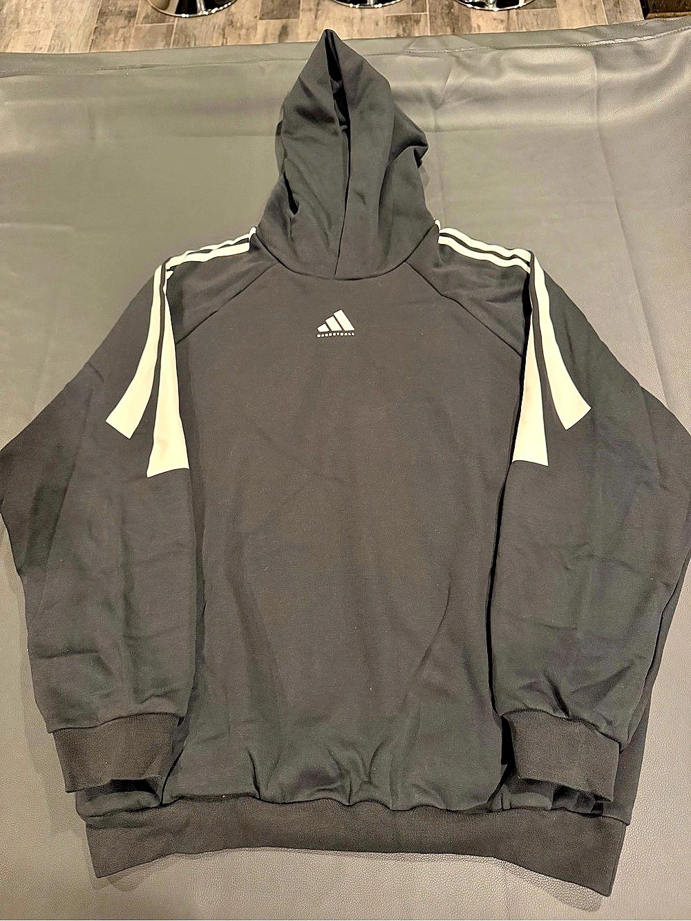 Adidas Basketball 3-Stripes Fleece Hoodie Black JZ7914 Size L Unisex